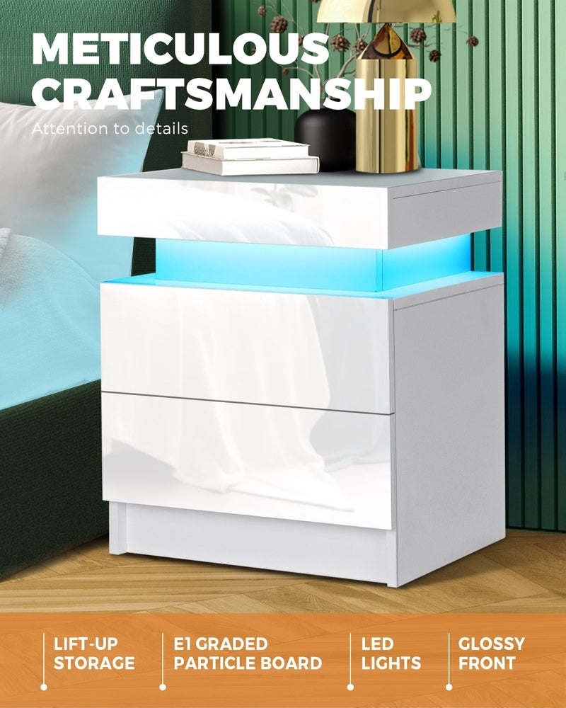 Oikiture Bedside Tables Set of 2 LED White