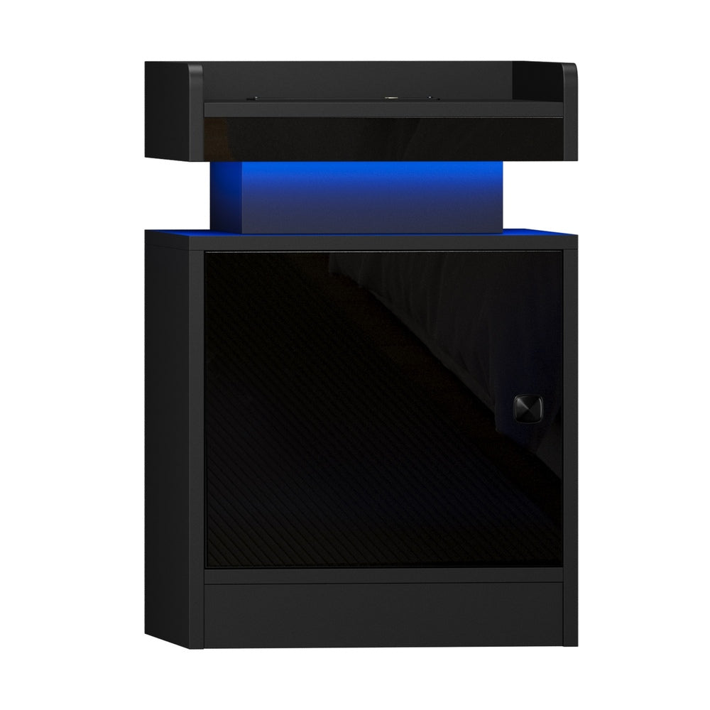 Oikiture 2x LED Bedside Table USB Charging Station Black