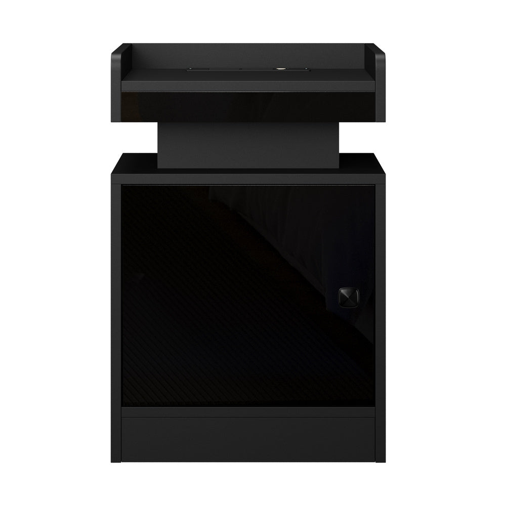 Oikiture 2x LED Bedside Table USB Charging Station Black