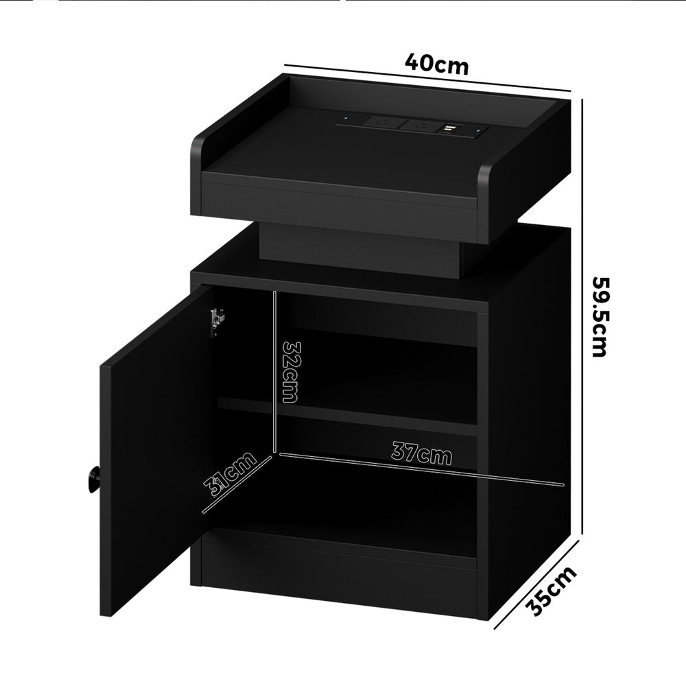 Oikiture 2x LED Bedside Table USB Charging Station Black