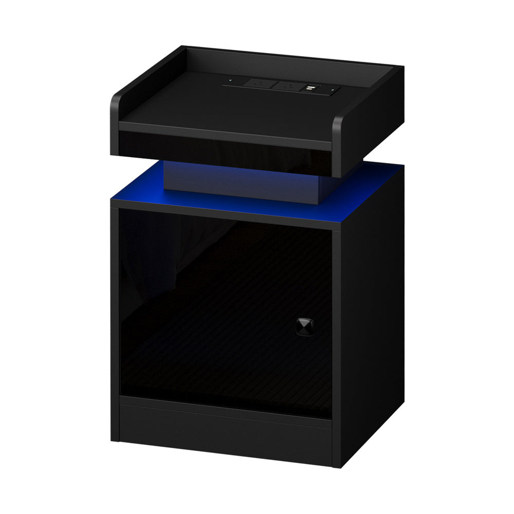 Oikiture 2x LED Bedside Table USB Charging Station Black
