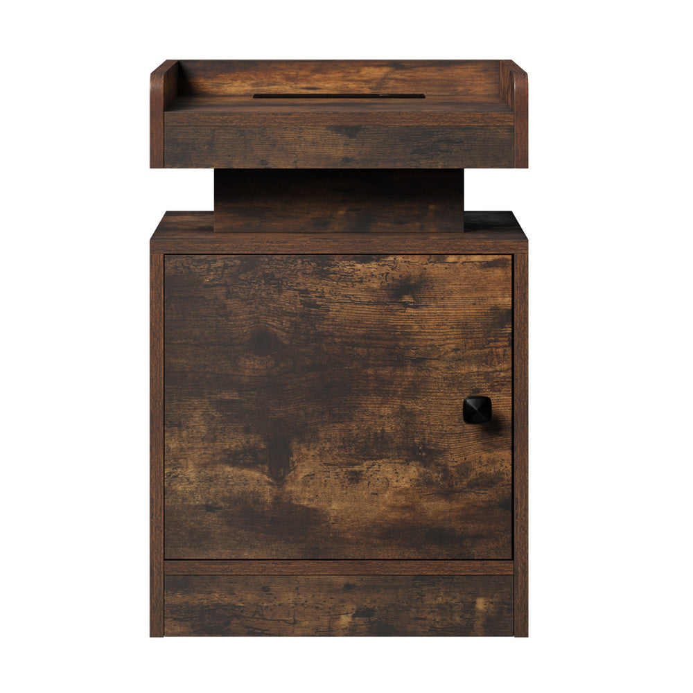 Oikiture LED Bedside Table USB Charging Station Brown