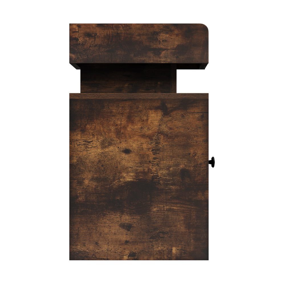 Oikiture LED Bedside Table USB Charging Station Brown