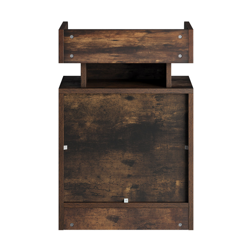 Oikiture LED Bedside Table USB Charging Station Brown