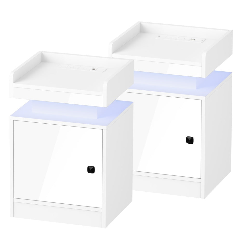 Oikiture 2x LED Bedside Table USB Charging Station White