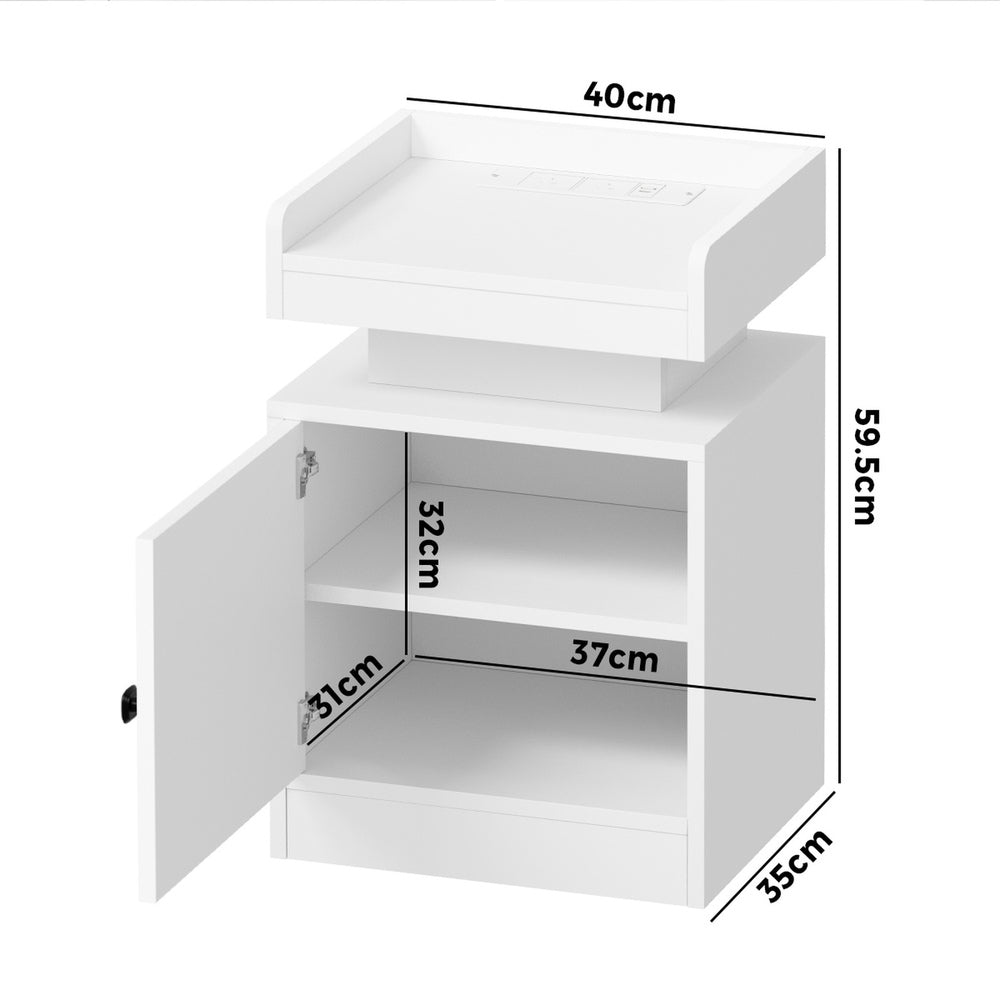 Oikiture 2x LED Bedside Table USB Charging Station White
