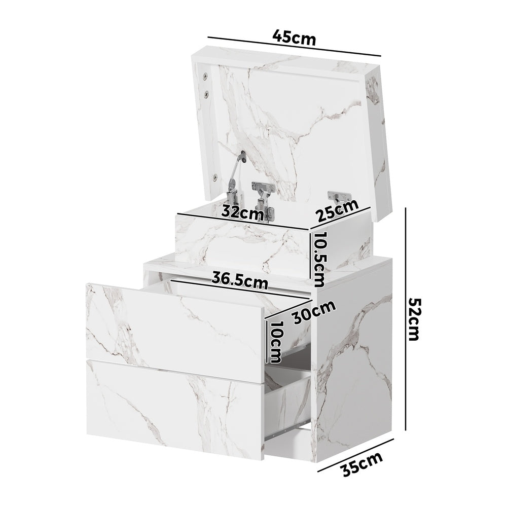 Oikiture 2x Bedside Table 2 Drawers LED Nightstand Marble Effect White