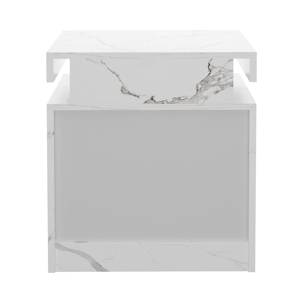 Oikiture 2x Bedside Table 2 Drawers LED Nightstand Marble Effect White