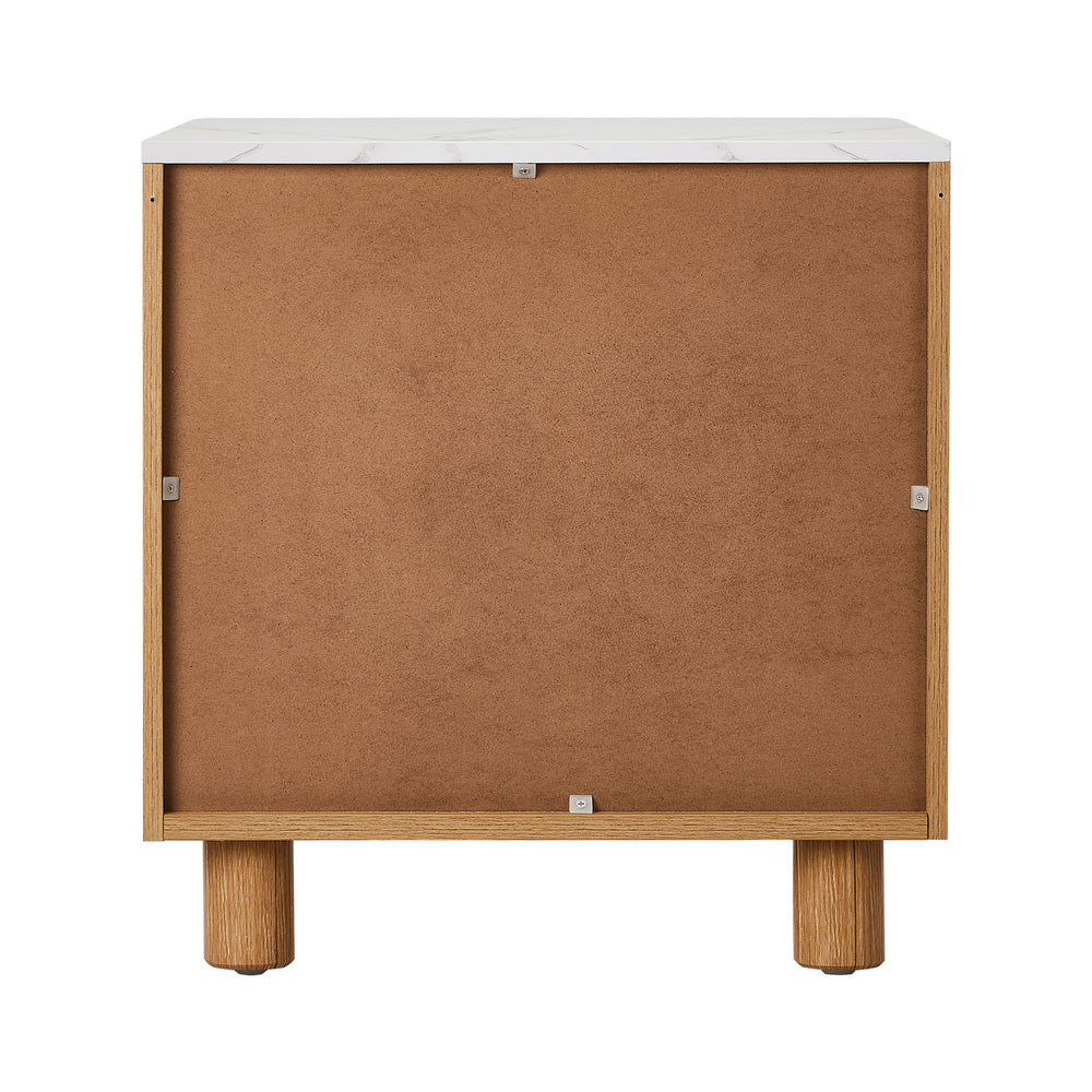 Oikiture Bedside Table 2 Drawers Nightstand Faux Marble Top Natural