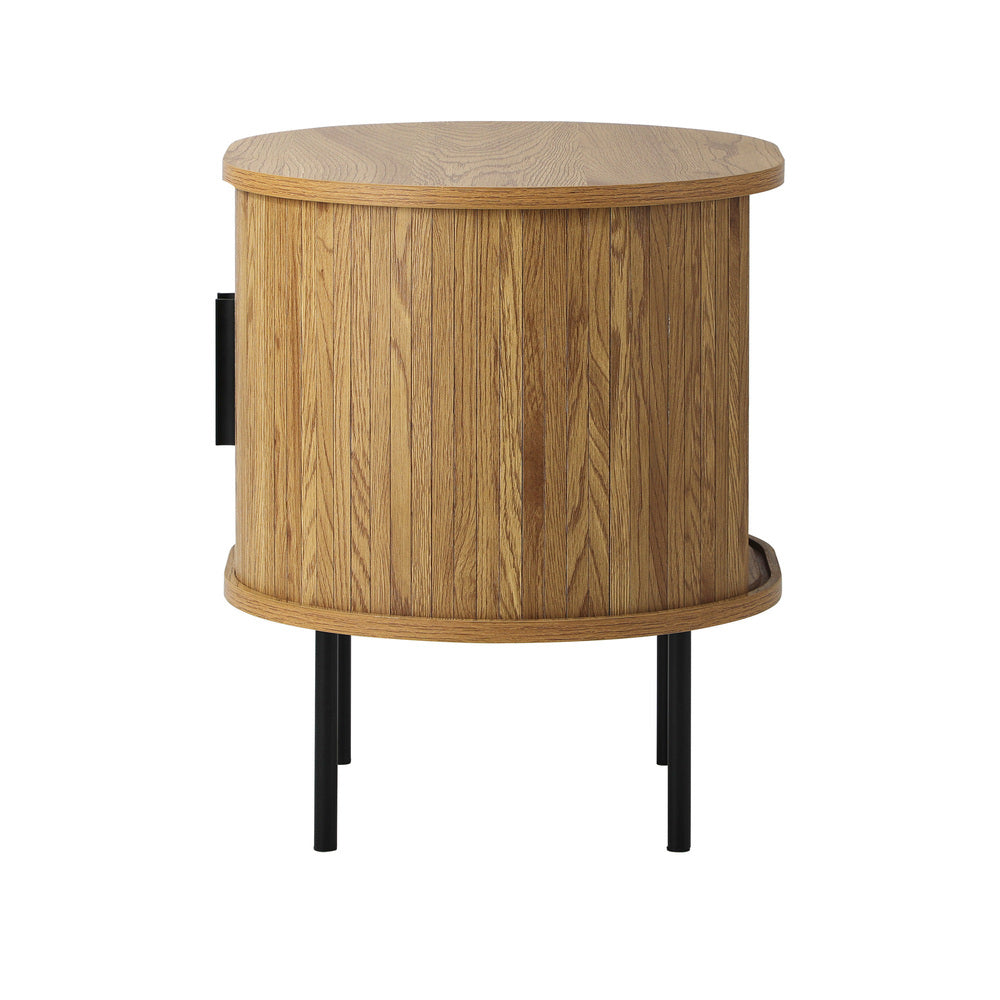 Oikiture Set of 2 Bedside Tables Sliding Doors 2-tier