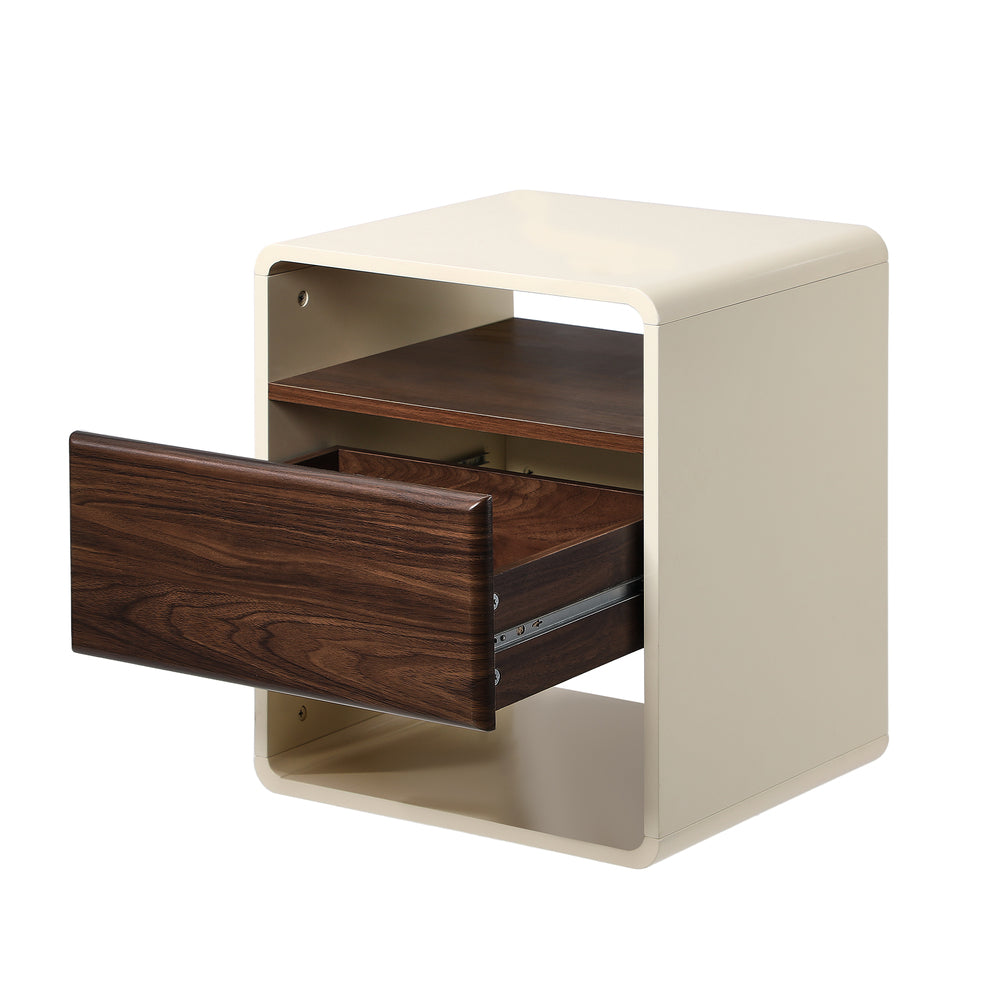 Oikiture 2x Bedside Table With Drawer Open Shelves Retro-Modern