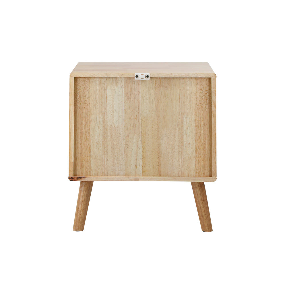 Oikiture Bedside Table 2 Drawers Storage Rubber Wood
