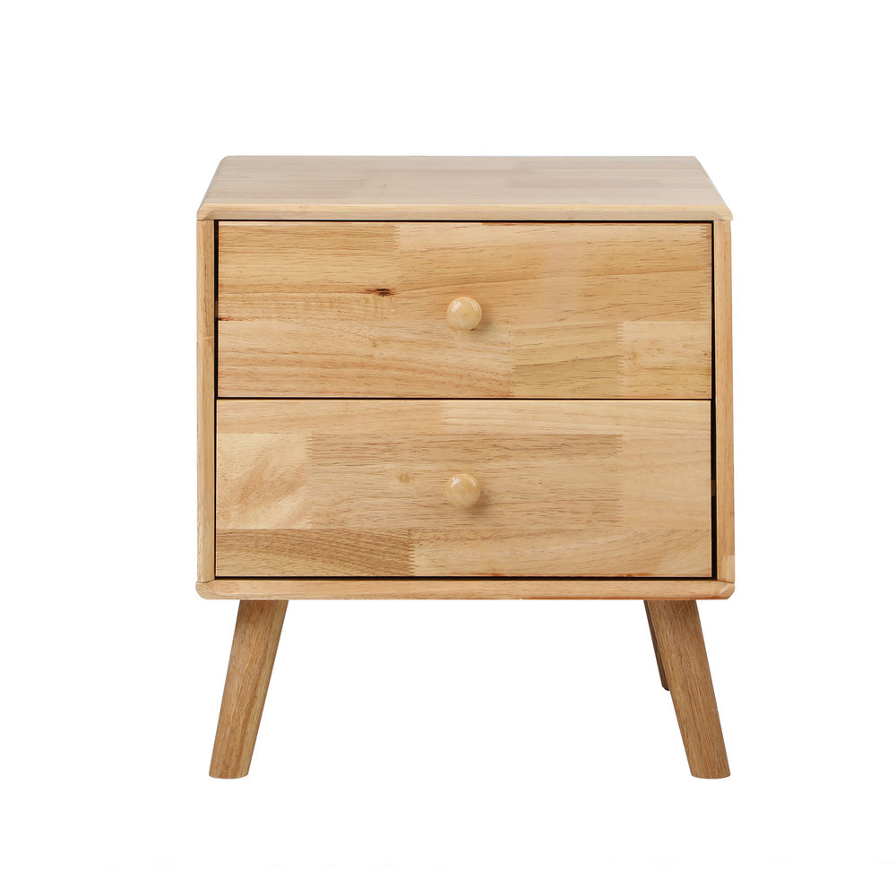 Oikiture Set of 2 Bedside Tables 2 Drawers Side Tables Rubber Wood