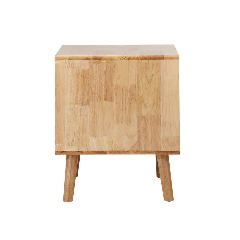 Oikiture Set of 2 Bedside Tables 2 Drawers Side Tables Rubber Wood