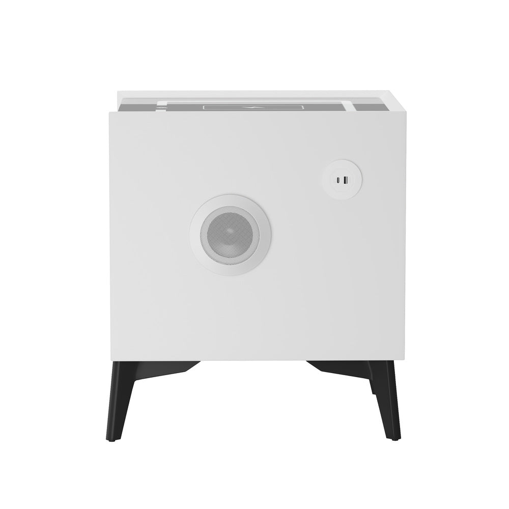 Oikiture 2x Smart Bedside Tables Wireless Charging LED 2 Drawers White