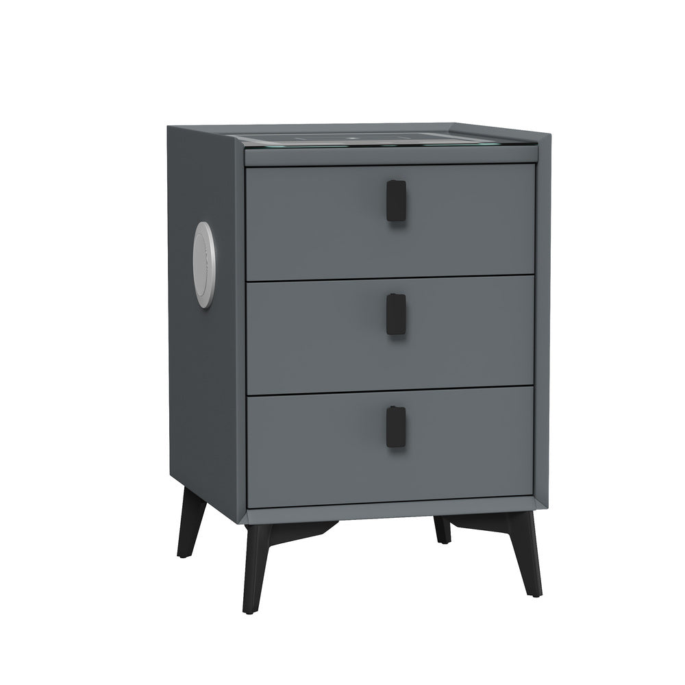 Oikiture Smart Bedside Table Wireless Charging LED Lights 3 Drawers