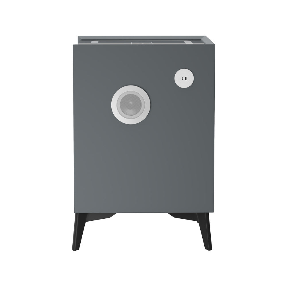 Oikiture 2x Smart Bedside Tables Wireless Charging LED 3 Drawers Grey