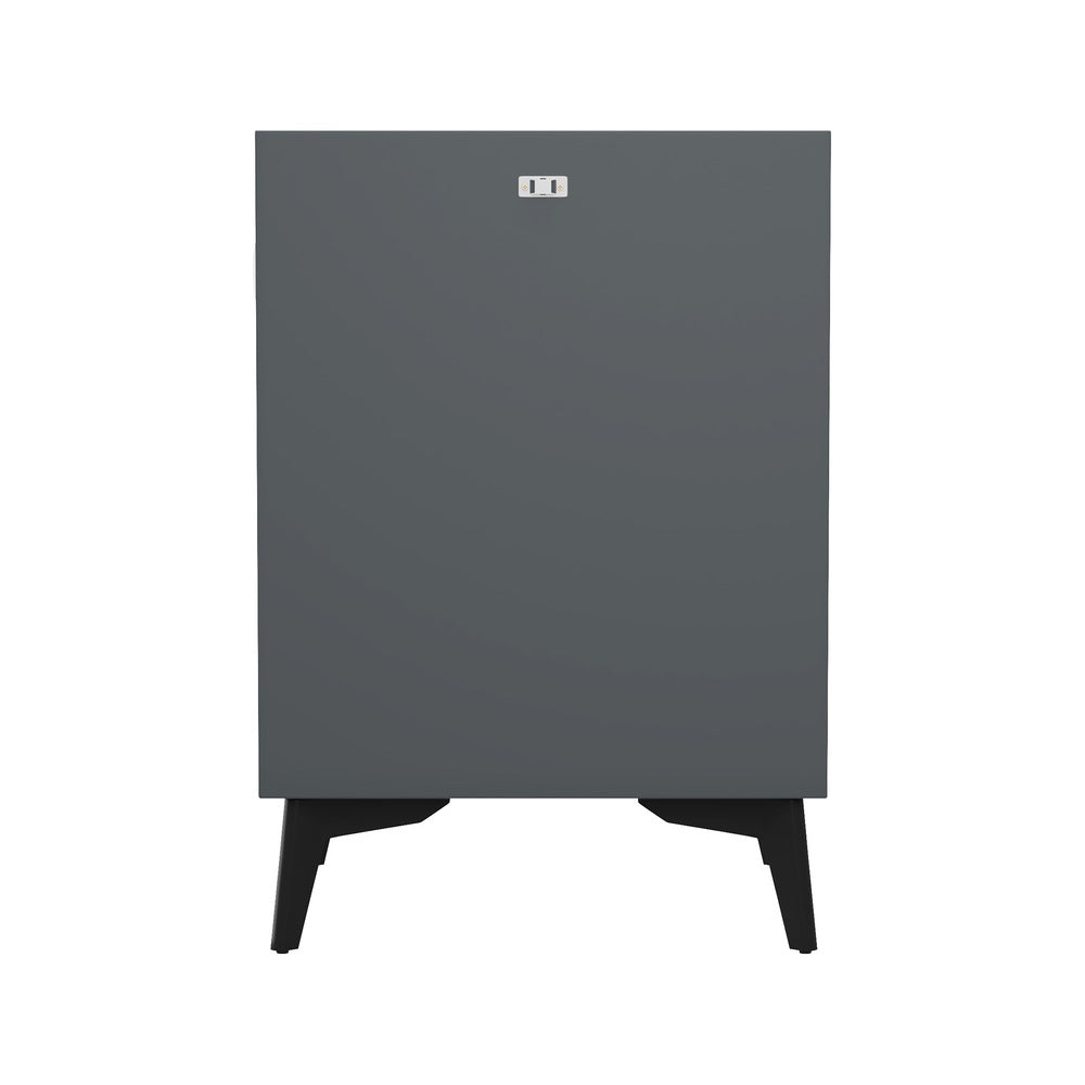 Oikiture 2x Smart Bedside Tables Wireless Charging LED 3 Drawers Grey