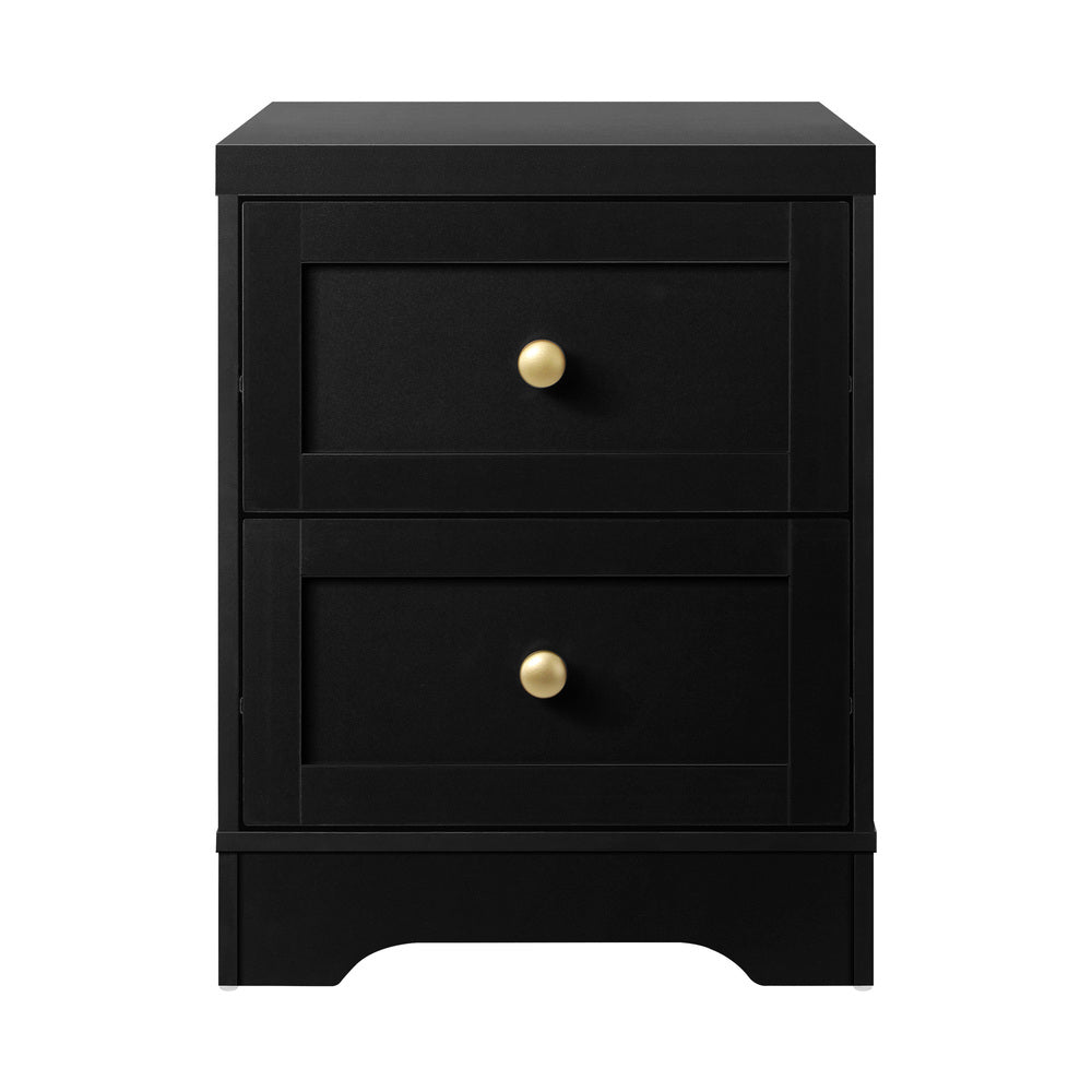 Oikiture Bedside Table with Alloy Handles 2 Drawers Black