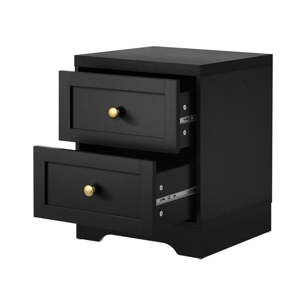 Oikiture Bedside Table with Alloy Handles 2 Drawers Black