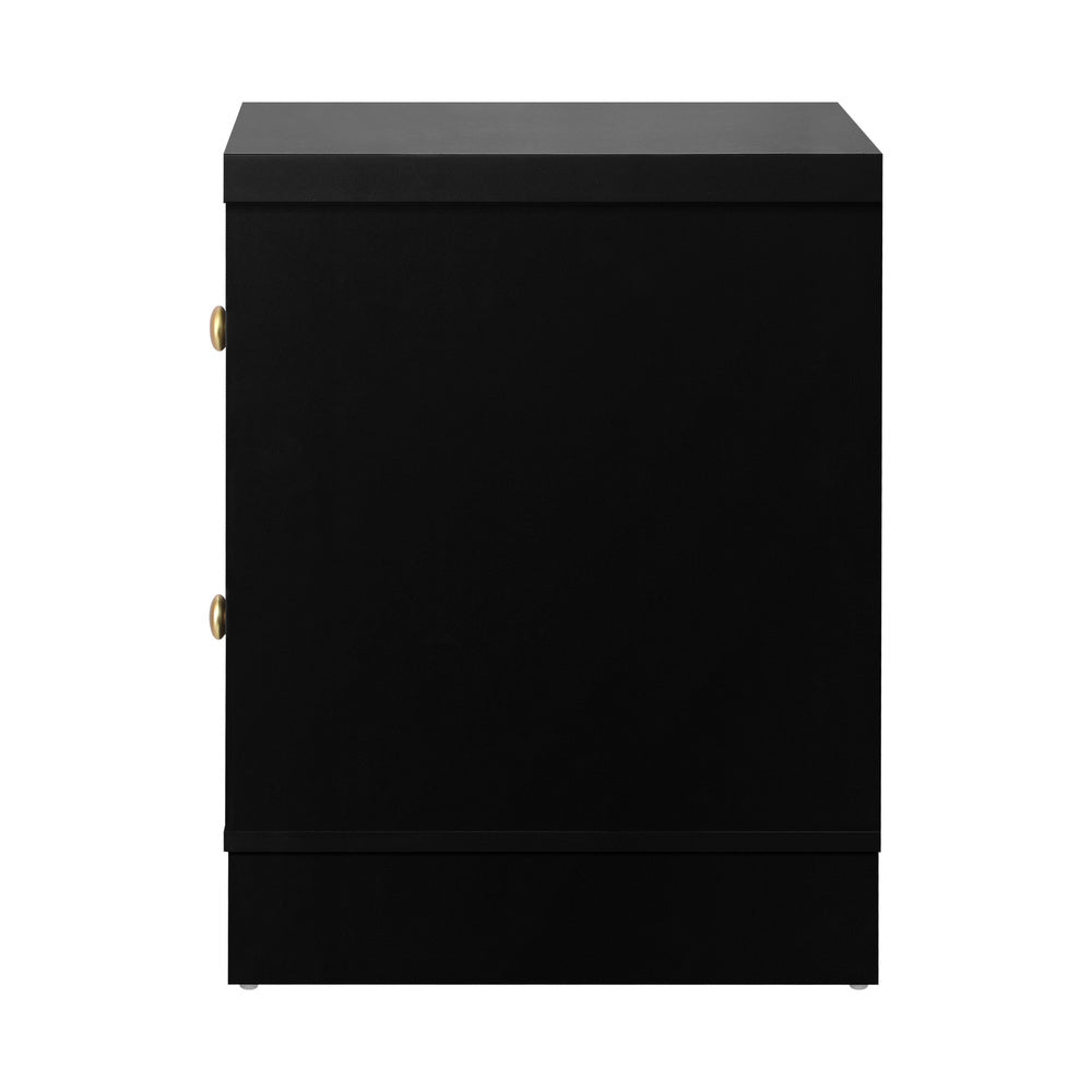 Oikiture Bedside Table with Alloy Handles 2 Drawers Black