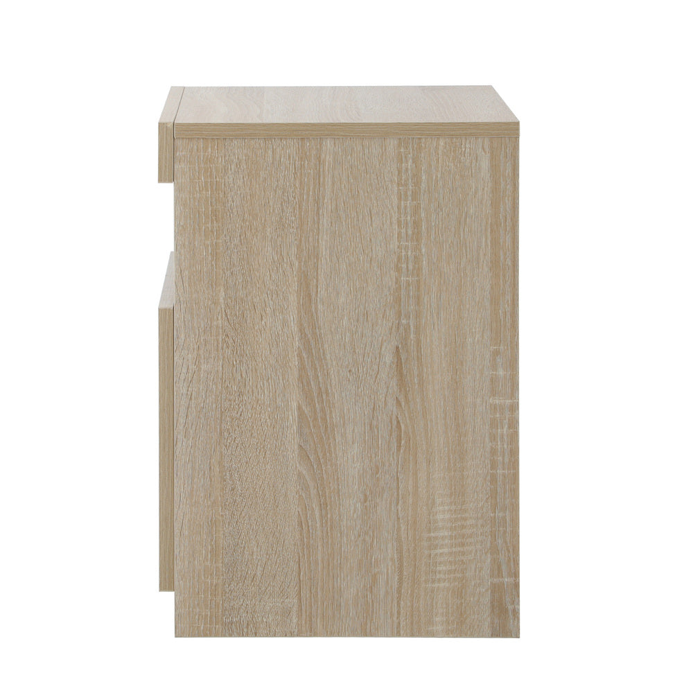 Oikiture Bedside Tables Set of 2 LED Nightstand Shelf Natural