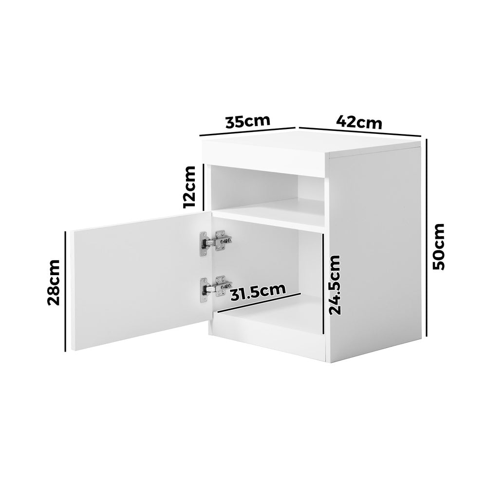 Oikiture Bedside Table LED Shelf High-gloss Front White