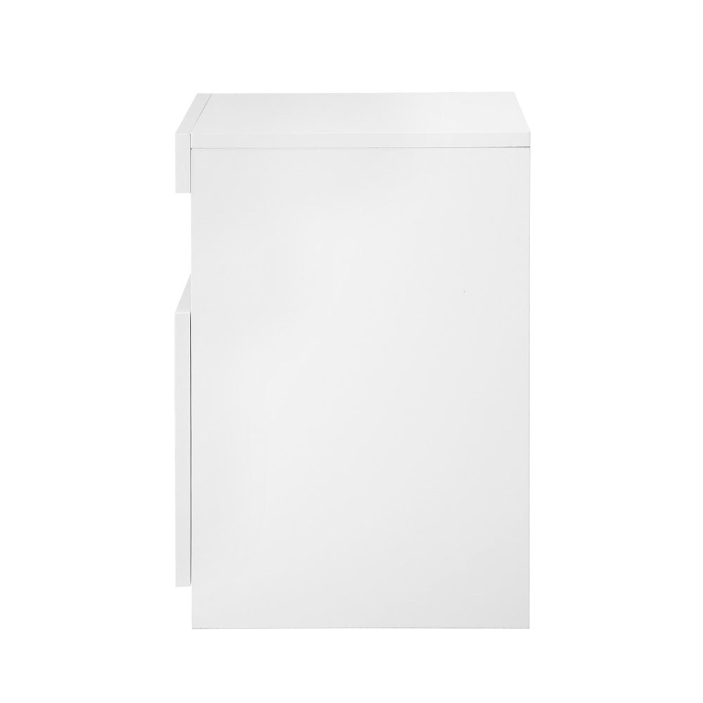 Oikiture Bedside Table LED Shelf High-gloss Front White