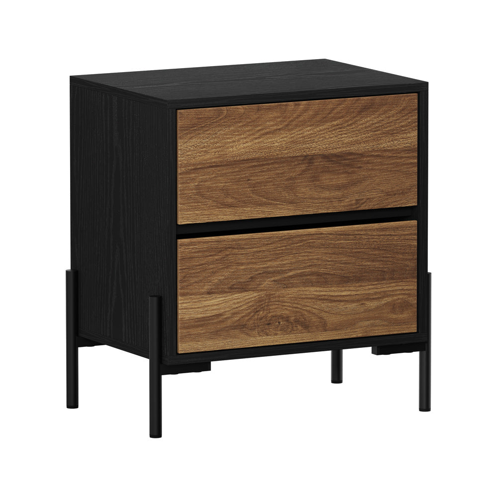 Oikiture Bedside Table 2 Drawers Side End Nightstand Walnut