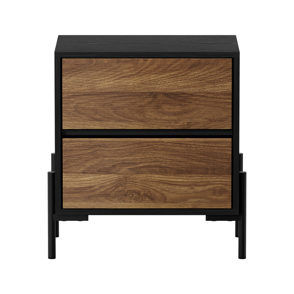 Oikiture Bedside Table 2 Drawers Side End Nightstand Walnut