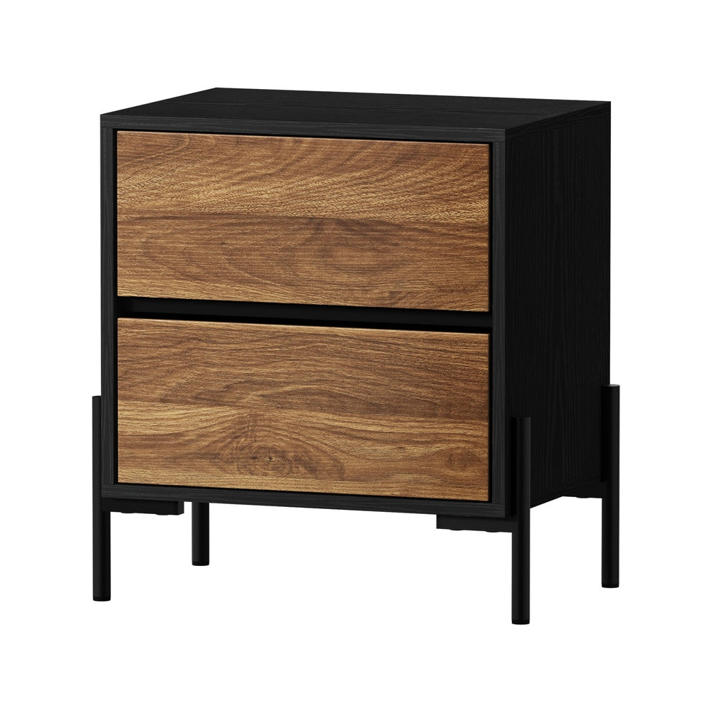 Oikiture 2x Bedside Table 2 Drawers Side End Nightstand Walnut
