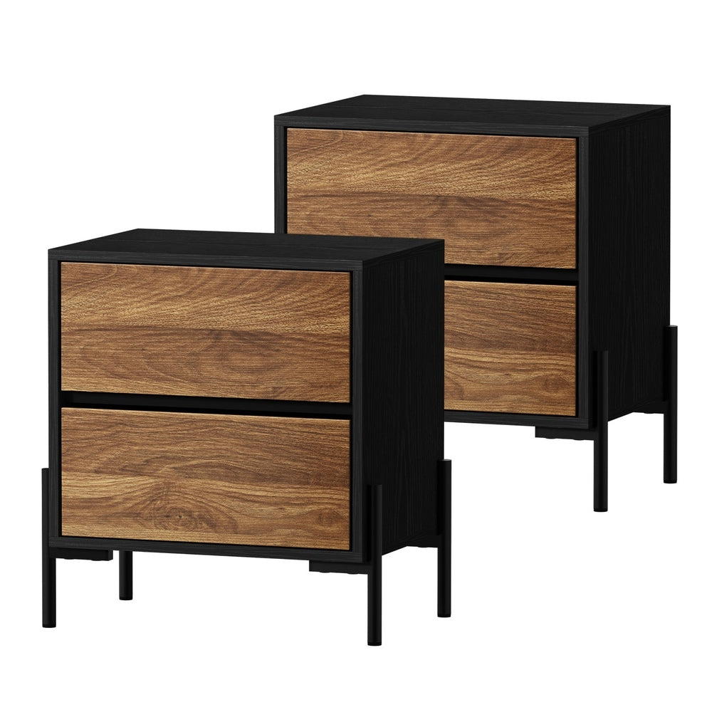 Oikiture 2x Bedside Table 2 Drawers Side End Nightstand Walnut