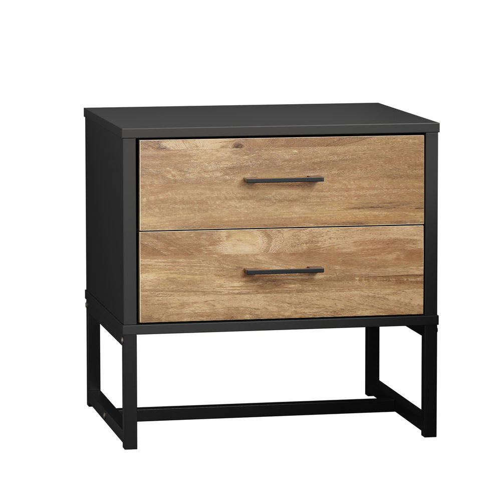 Oikiture Bedside Table 2 Drawers Storage Metal Industrial