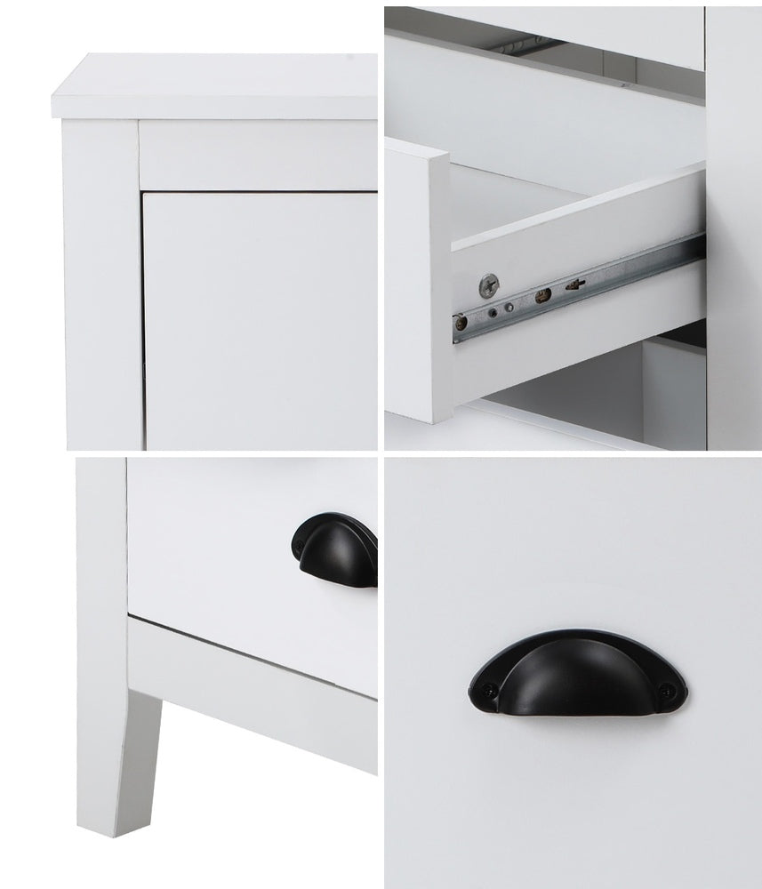 Oikiture Bedside Table 2 Drawers Nightstand Vintage