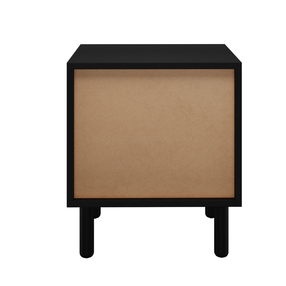 Oikiture 2x Bedside Table 2 Drawers Rattan Black
