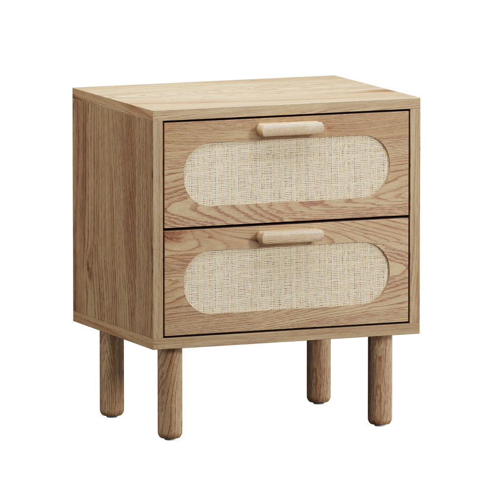 Oikiture Bedside Table 2 Drawers Rattan Natural