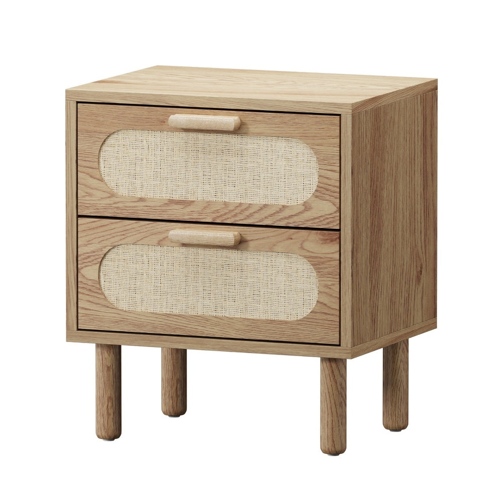 Oikiture 2x Bedside Table 2 Drawers Rattan Natural