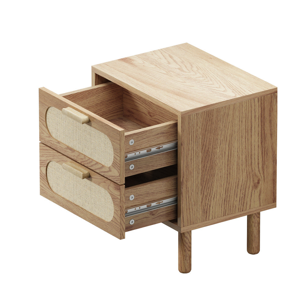 Oikiture 2x Bedside Table 2 Drawers Rattan Natural