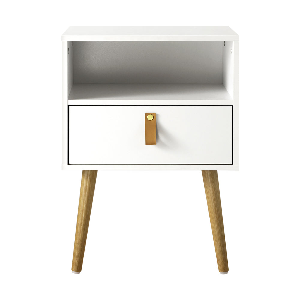 Oikiture Bedside Tables with Leather Handle White
