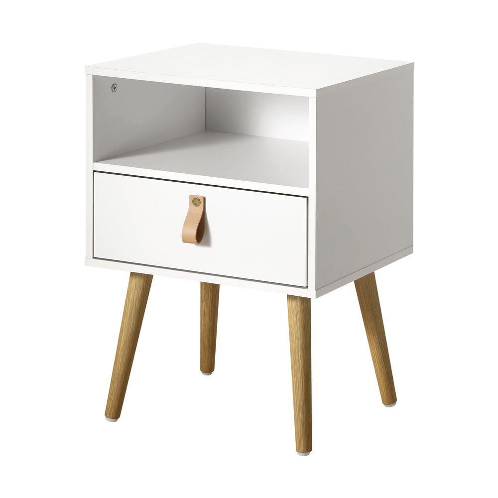 Oikiture 2X Bedside Tables with Leather Handle White