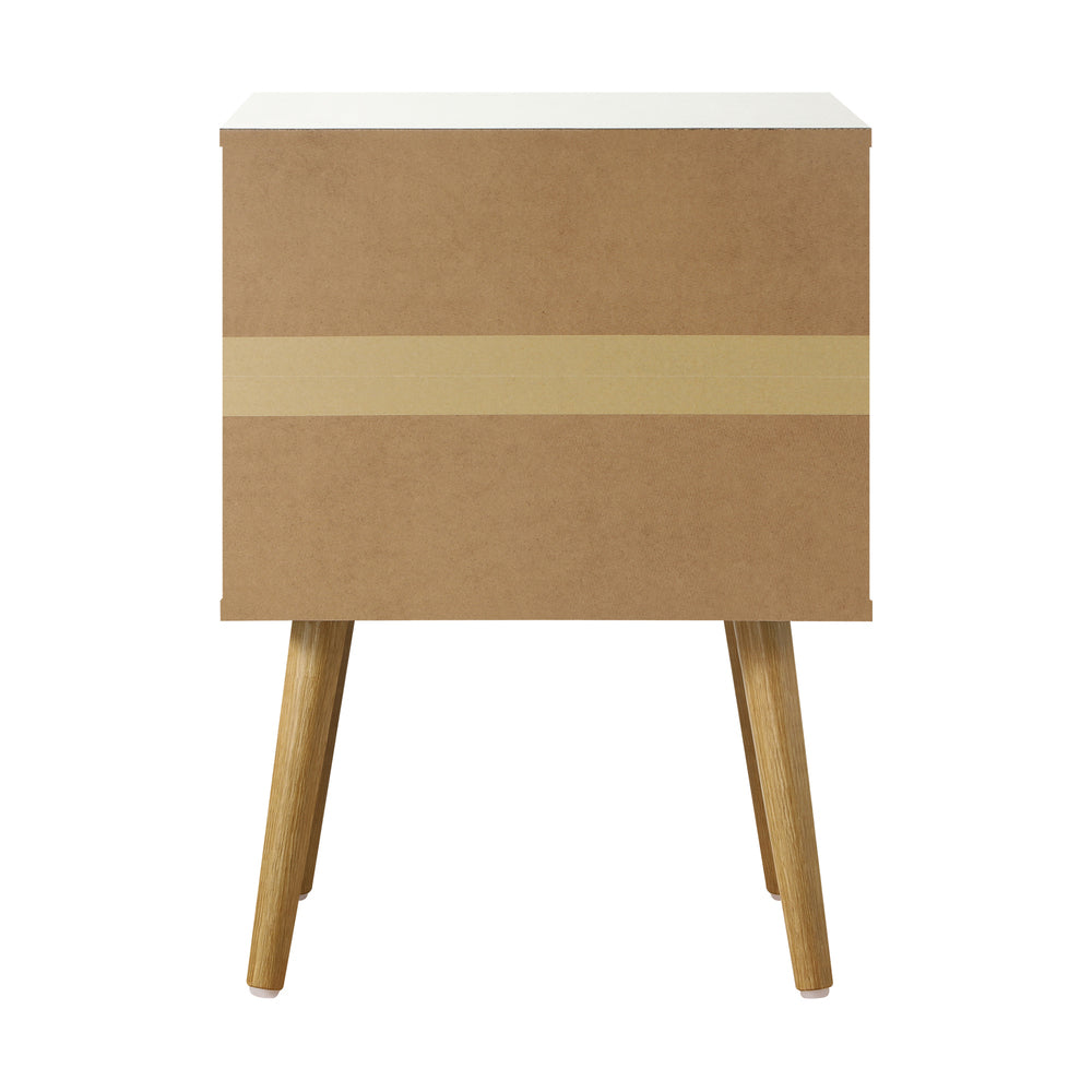 Oikiture 2X Bedside Tables with Leather Handle White