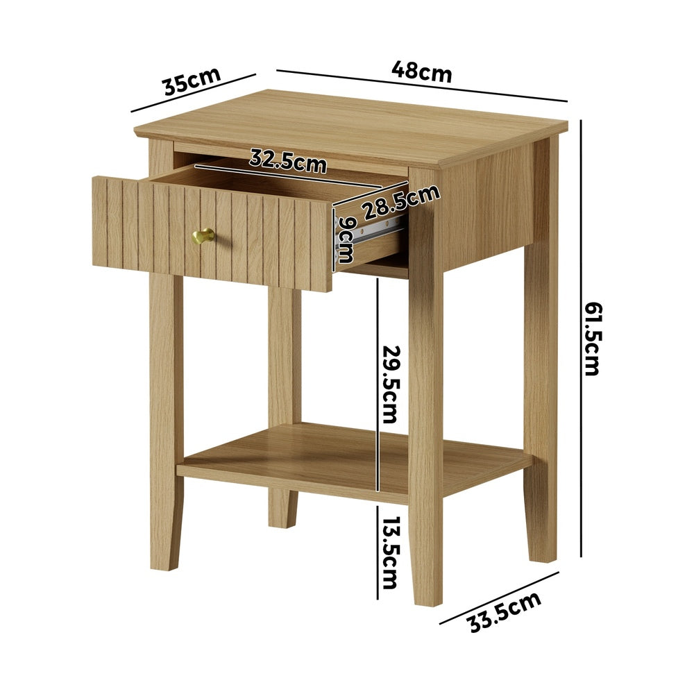 Oikiture Bedside Table with 1 Drawer Open Shelf Nightstand Natural