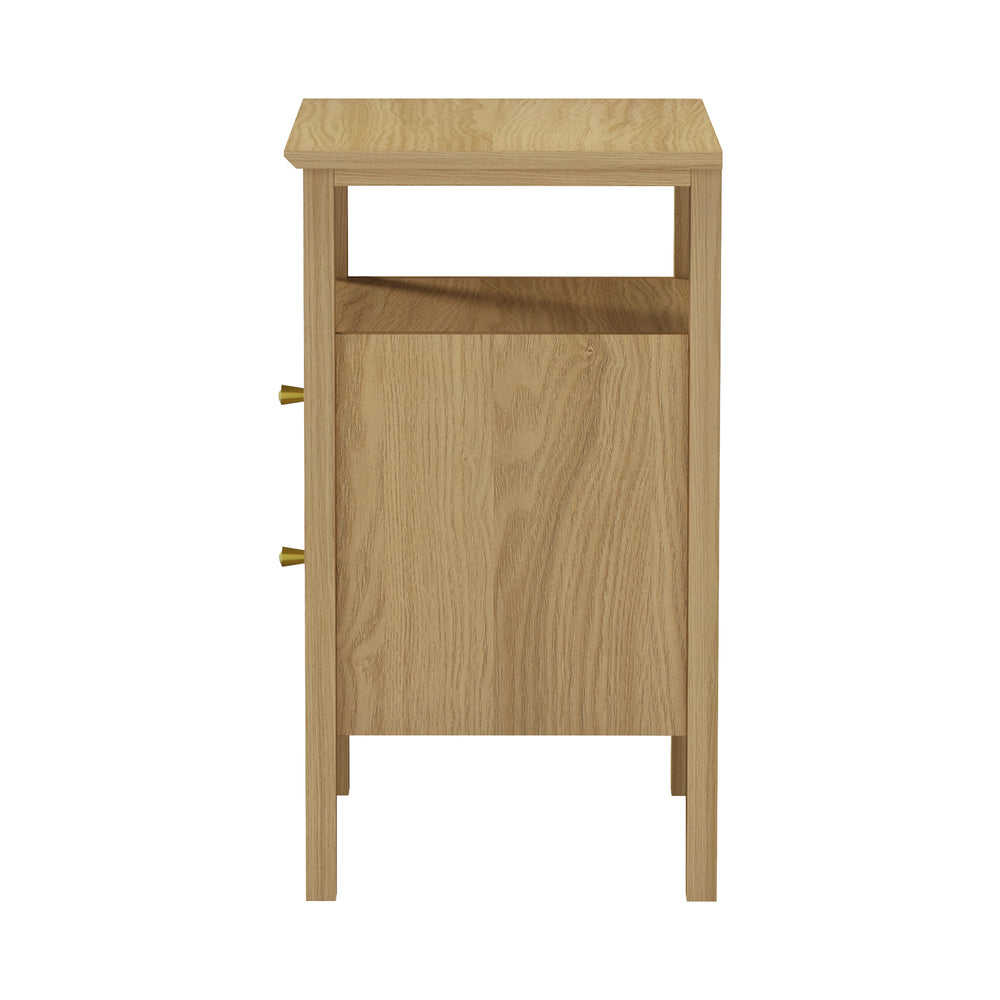 Oikiture Bedside Table 2 Drawers Open Shelf Nightstand Natural