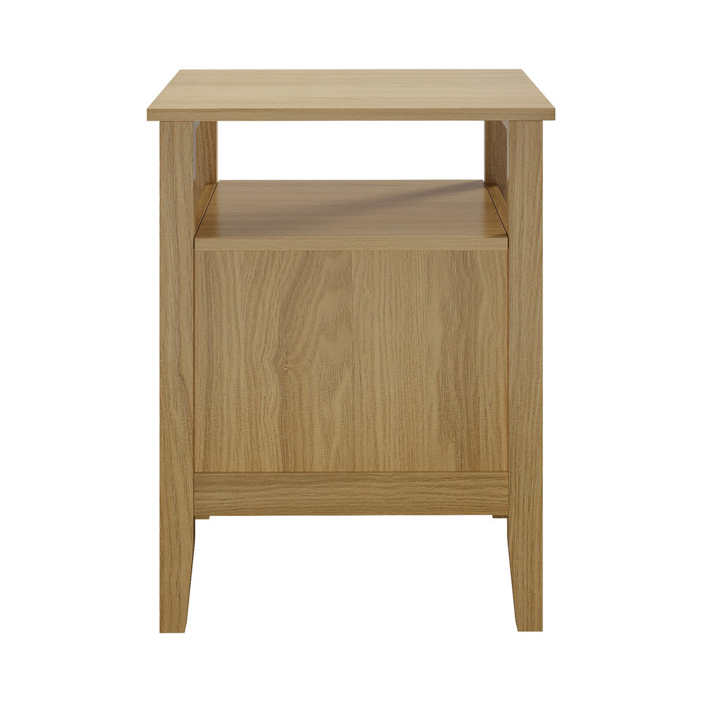 Oikiture 2x Bedside Table 2 Drawers Open Shelf Nightstand Natural