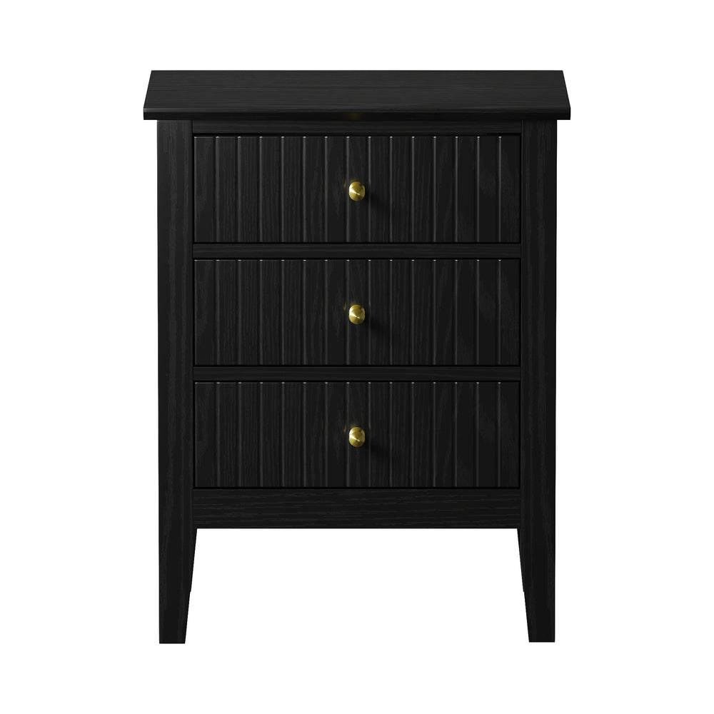 Oikiture Bedside Table 3 Drawers Side End Nightstand Black