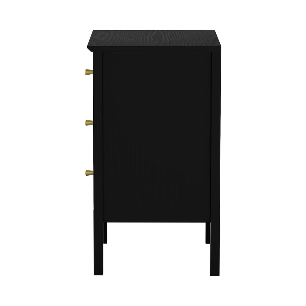 Oikiture Bedside Table 3 Drawers Side End Nightstand Black