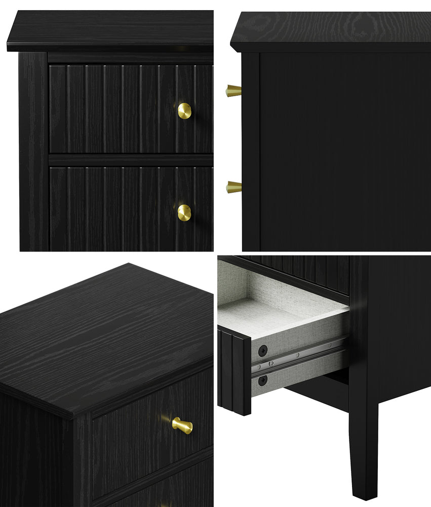 Oikiture Bedside Table 3 Drawers Side End Nightstand Black
