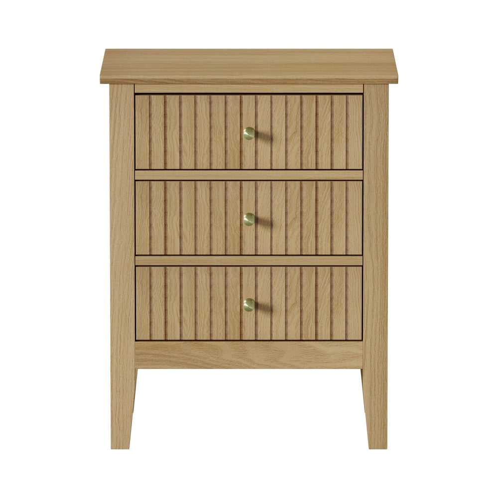 Oikiture Bedside Table 3 Drawers Side End Nightstand Natural