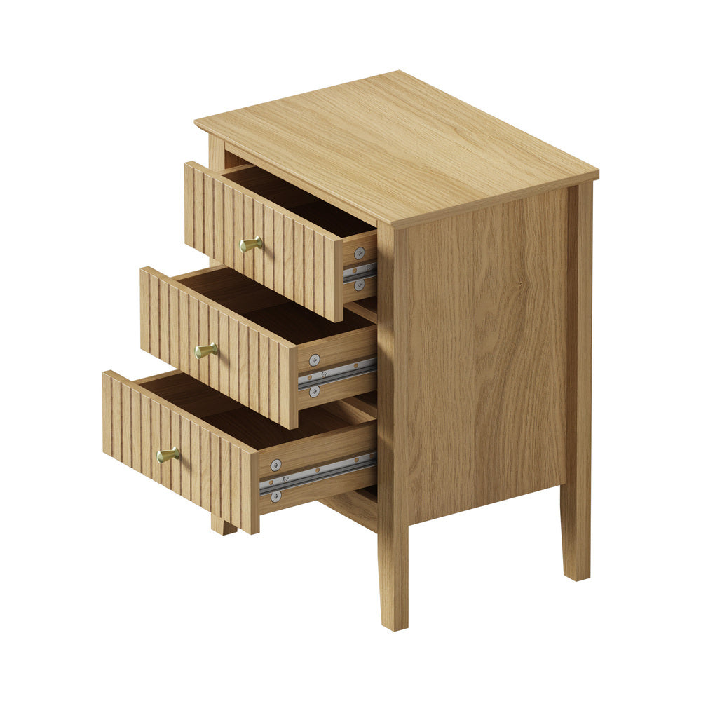 Oikiture Bedside Table 3 Drawers Side End Nightstand Natural