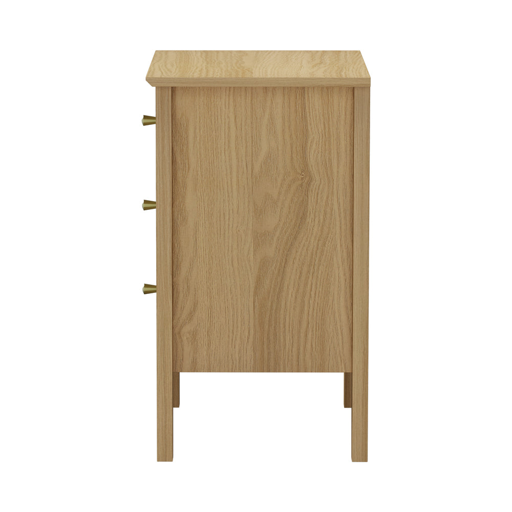 Oikiture Bedside Table 3 Drawers Side End Nightstand Natural
